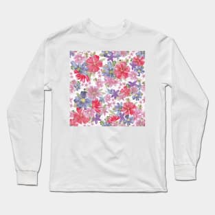 Pink, fuchsia and purple watercolor flowers Long Sleeve T-Shirt